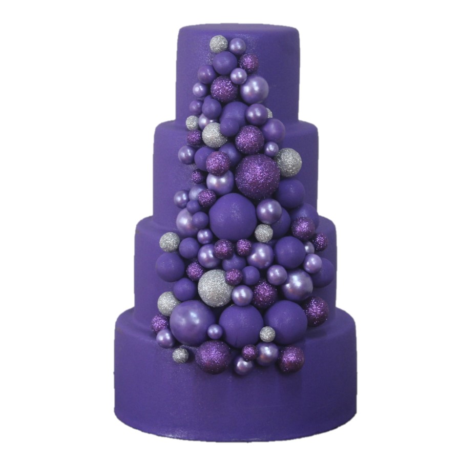 Locação de Bolo Cenográfico Branco e Roxo Redondo Para Festas Bolos